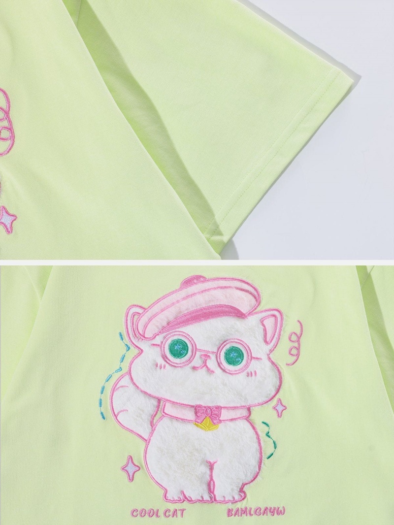 Vert  T Shirts Aelfric Eden Cute Animals Towel Embroidery Tee - UEN-4079020